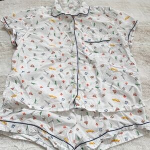 J. Crew White Pajama Set with Colorful NYC Icons.
